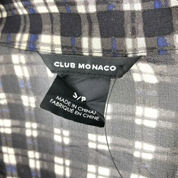 Club Monaco Women's Size S Lightweight Sheer Silk Plaid Button Down Shirt Black - Picture 5 of 6